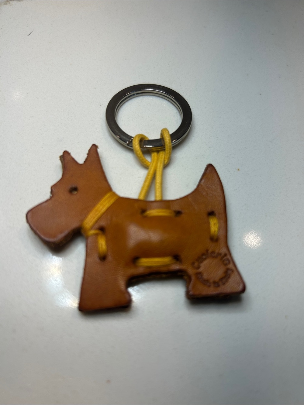 RARE Italian Leather Scottie Dog Bag Keyring with Yellow Accent